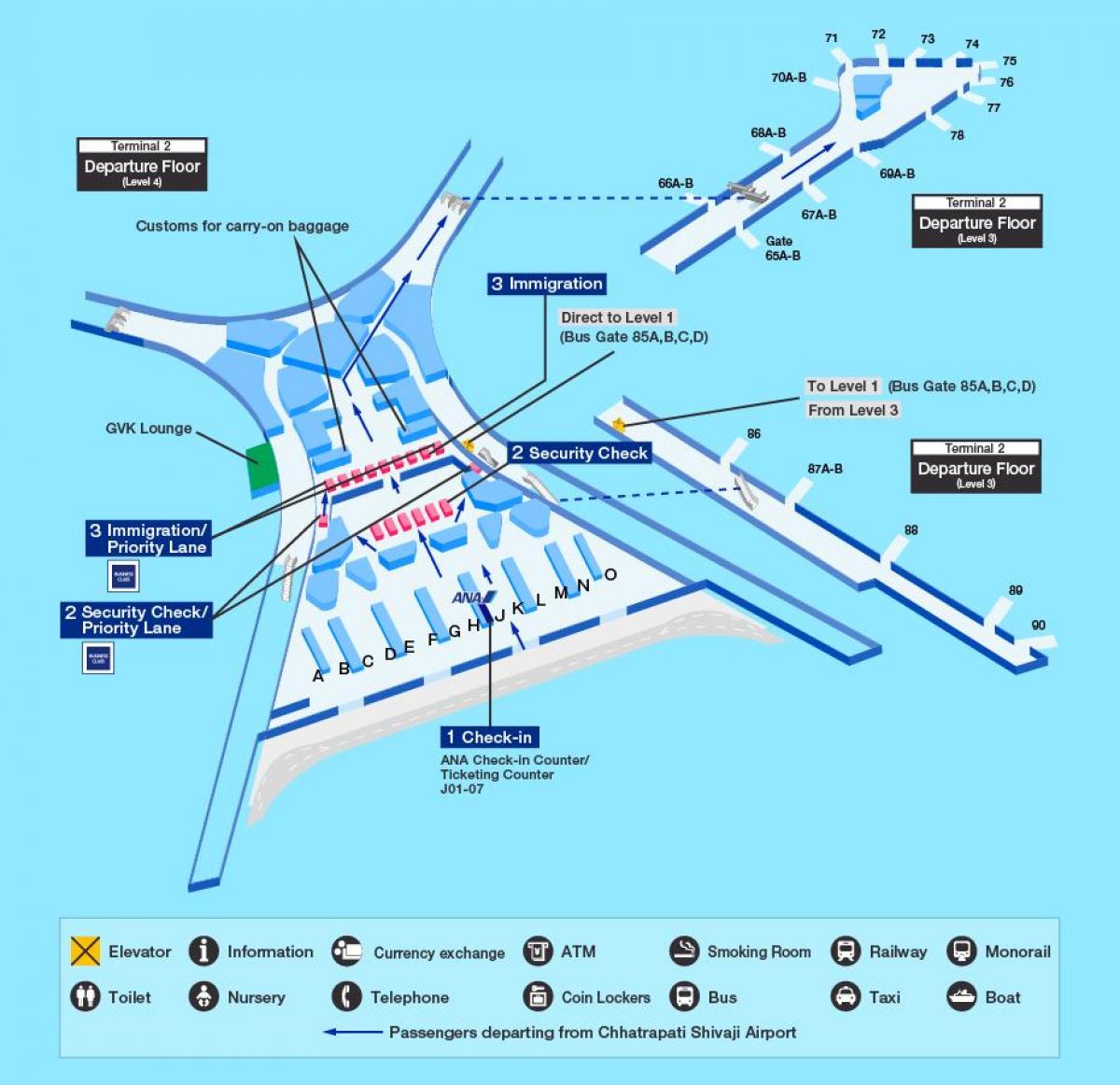 Мумбай хотод олон улсын нисэх онгоцны буудлын терминал 2 газрын зураг